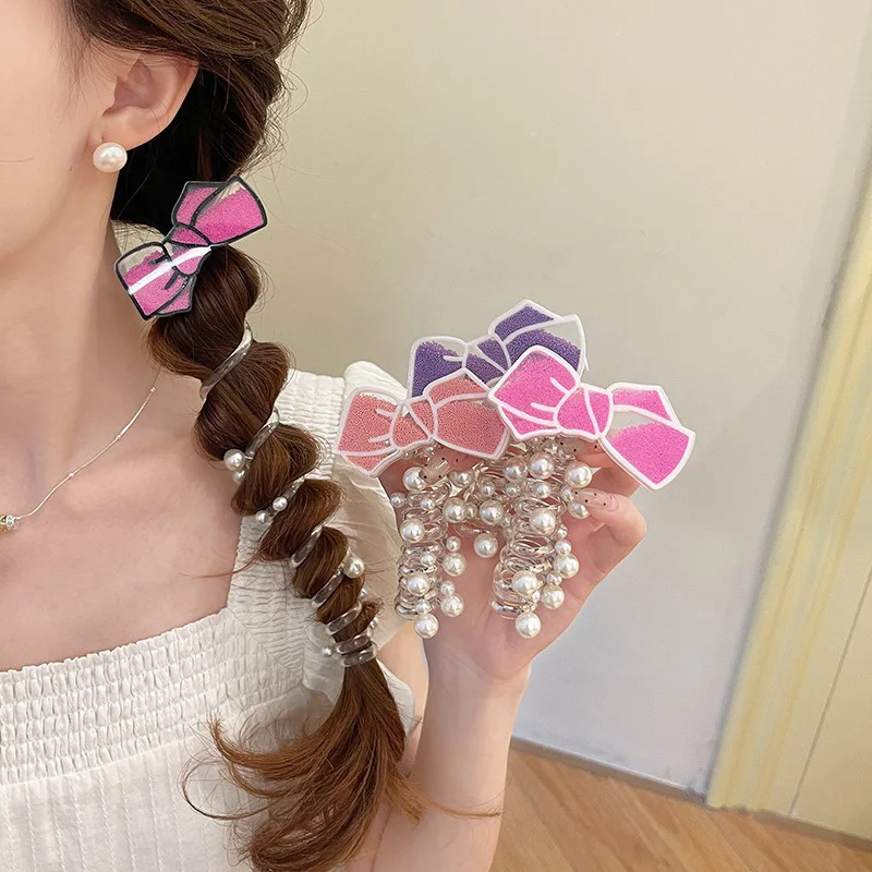 Anillo de pelo con Cable de teléfono para mujer y niña, gomas elásticas en espiral con lazo dulce, accesorios versátiles para el cabello, regalos