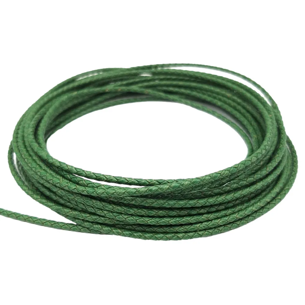 Distressed Green 3mm Round Braided Leather Bolos Cords for Jewelry Pendant Bolot Ties