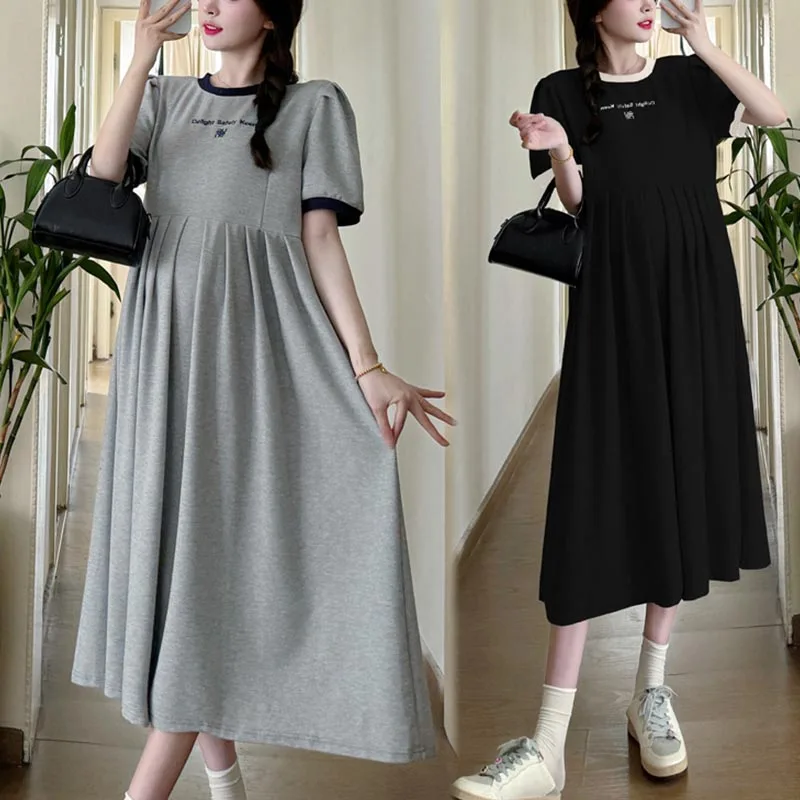 Maternity Dresses Short Sleeves Summer 2024 Medium-length Knee-length Dresses Loose-fit Pregnancy Dress Summer Wear Dresses