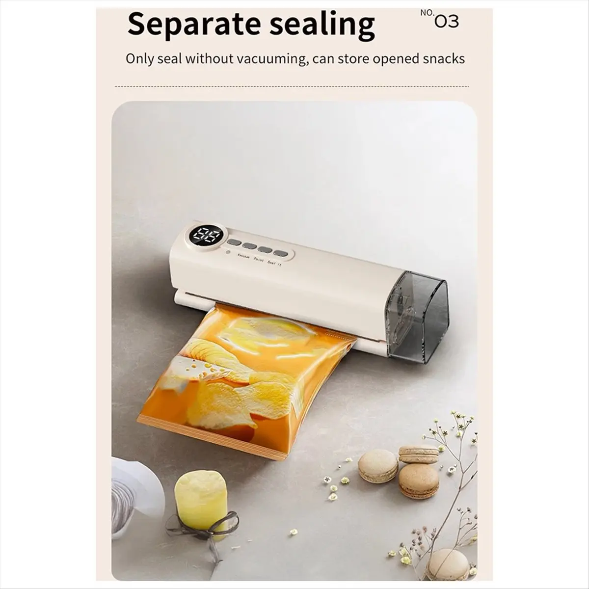 828 Vacuum Sealer Digital Display Strong Suction Easy to Use Multi-Purpose Heat Sealer Rechargeable Food Bag Sealer
