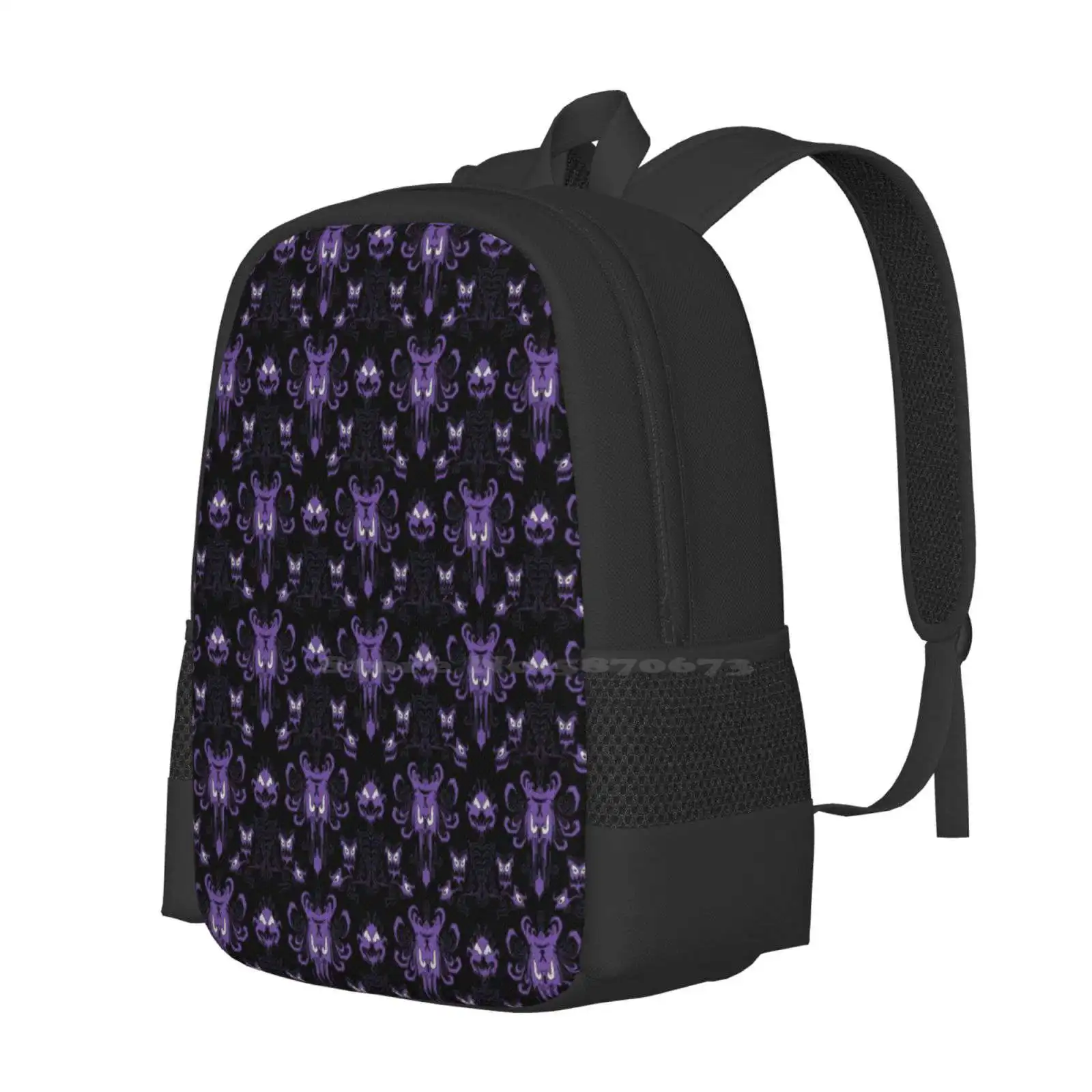Haunted Mansion Contrast School Bags Travel Laptop Backpack Haunted Mansion Damask Dark Gothic Purple Creepy