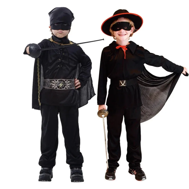 

Movie Character ZORRO Cosplay Costume Kids Halloween Role Play Outfits with Headwear Eye Patch Alain Delon R.I.P.