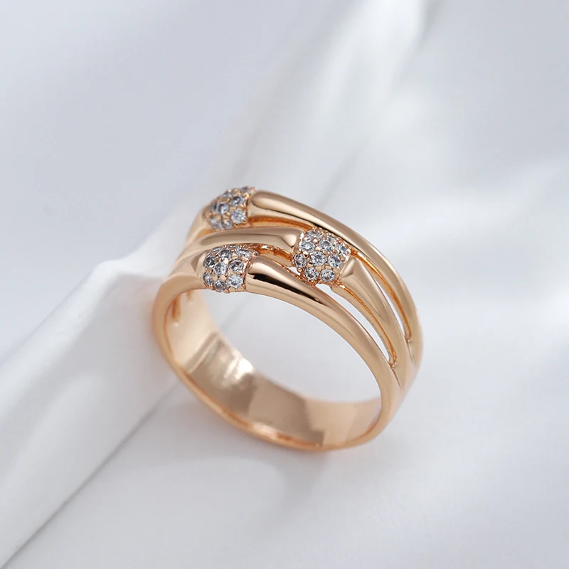 Kinel New 585 Rose Gold Color Wide Big Rings for Women Unique Fashion Natural Zircon Ring Modern Wedding Party Daily Jewelry