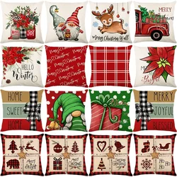 Christmas Decor Cushion Cover 45x45 cm Pillowcase Christmas Gift Elk Dwarf Printed Pillow Cover Letters Plaid Throw Pillow Case