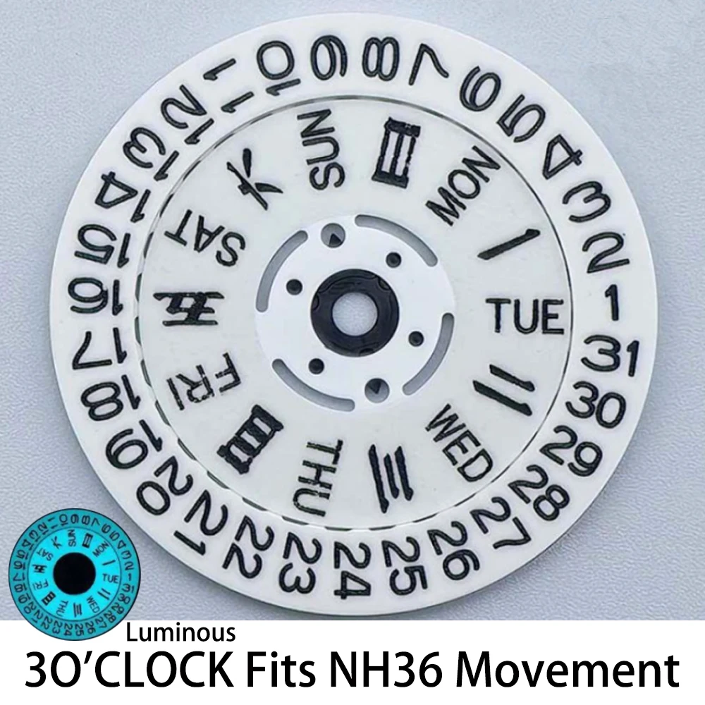 NH36 Orologio luminoso Quadrante Movimento Ruota Doppio calendario 3.0/3.8/4.2 in punto Fit NH36 Movimento Accessori Orologi per uomo