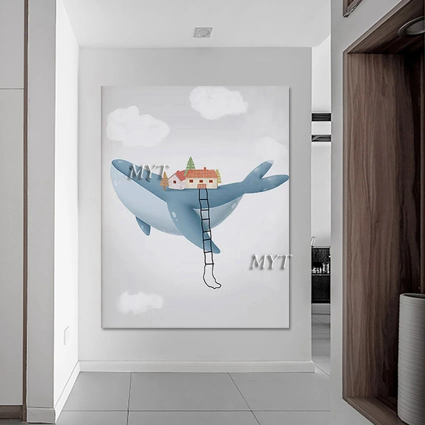 

3D украшение китового дома Абстрактная живопись Безрамный холст Акриловый настенный плакат Симпатичная картина животных Оптовый подарок