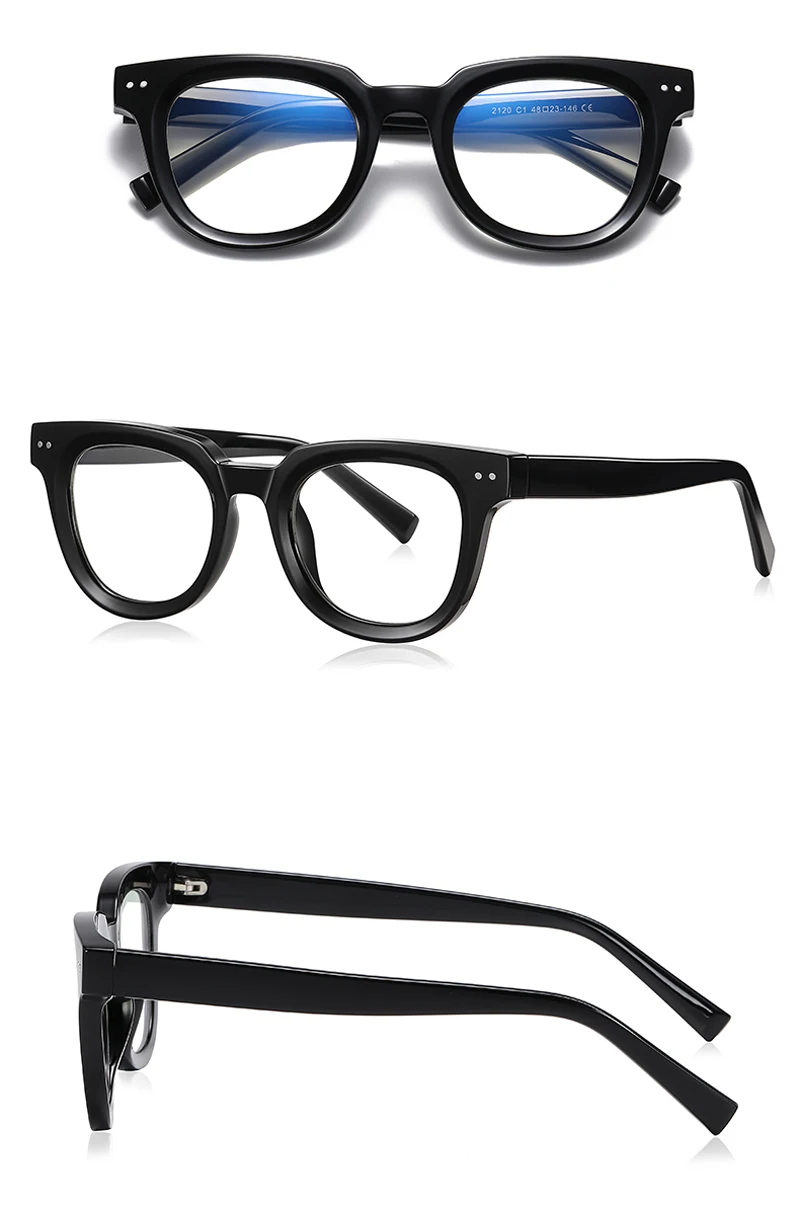 Peekaboo TR90 Anti-Blaulicht-Brille für Herren, Retro-Stil, klare Gläser, optischer Brillenrahmen, Damen, klare Gläser, Nieten, Unisex – Detail 8