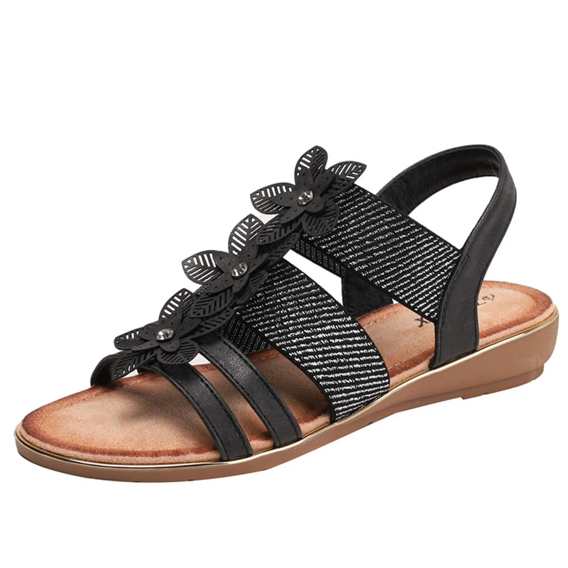 

2026 Women's Flat Sandals with Rhinestone Open Toe Elastic Slip on Slingback Comfort Casual Walking Sandals