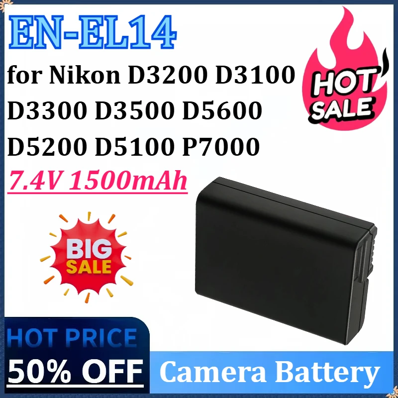 

7.4V 1500mAh EN-EL14 EN-EL14A Camera Battery for Nikon D3200 D3100 D3300 D3500 D5600 D3400 D5200 D5100 P7000 ENEL14 Batteries