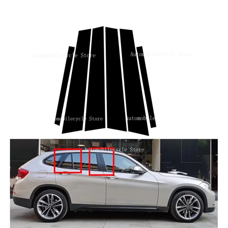 6PCS Glossy Black Pillar Posts Fit For BMW X1 E84 2010 2011 2012 2013 2014 2015Window Moulding B C Center Sticker Cover