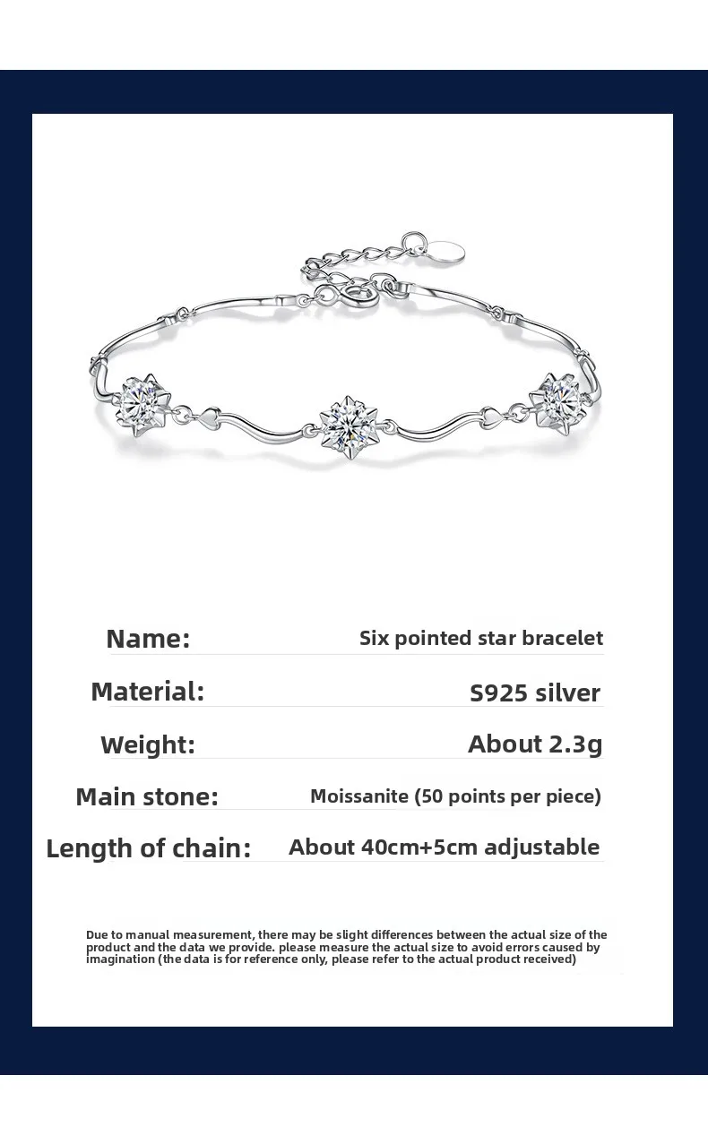 S925 الفضة الروديوم مطلي السداسية ندفة الثلج D اللون مويسانيتي سوار للنساء ، GRA معتمد غرامة مجوهرات هدية