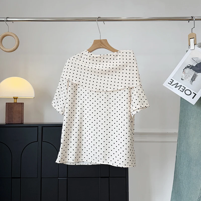 

Casual Style Polka Dot Short Sleeve Women's Top Loose Fit V-Neck Spring 2026 New Arrival Fashion Ladies Shirt