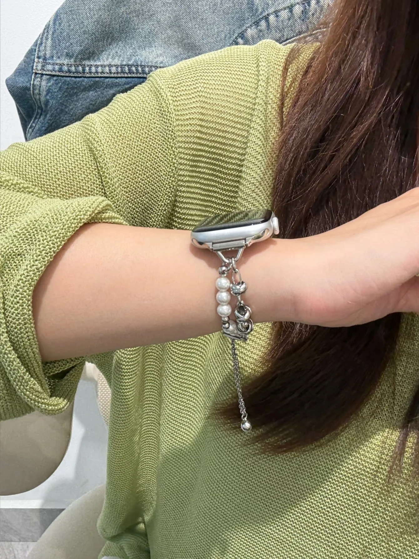 Cinturino a maglie in metallo con perline per donna 38mm 40mm 41mm 42mm per cinturino Apple Watch 44mm 45mm 46mm 49mm