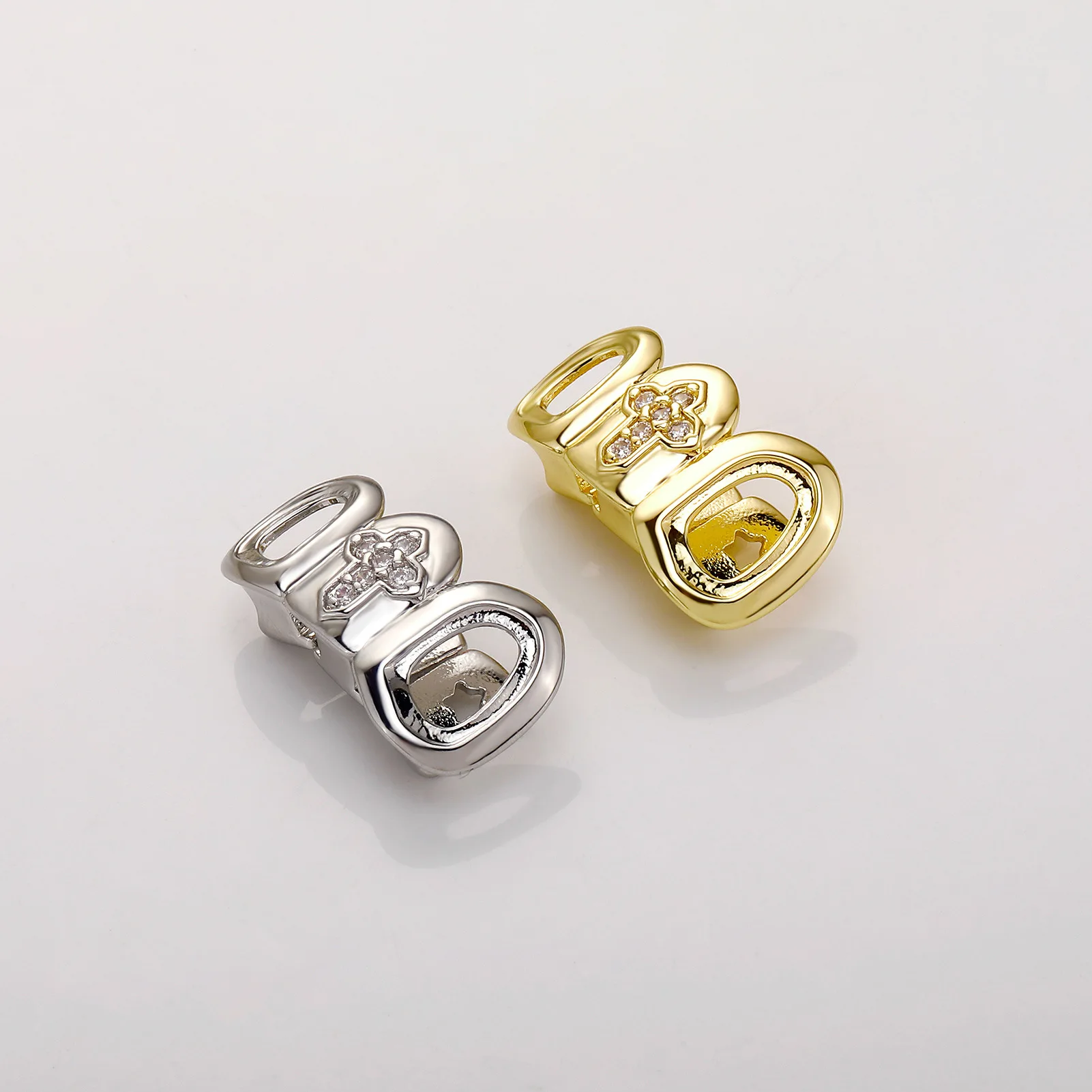 Teeth Grillz Hip Hop Cross 3 Tooth Hollow Oval Micro Pave Zircon Gold Plated Unisex Rapper Festival Tooth Accessories Wholesale
