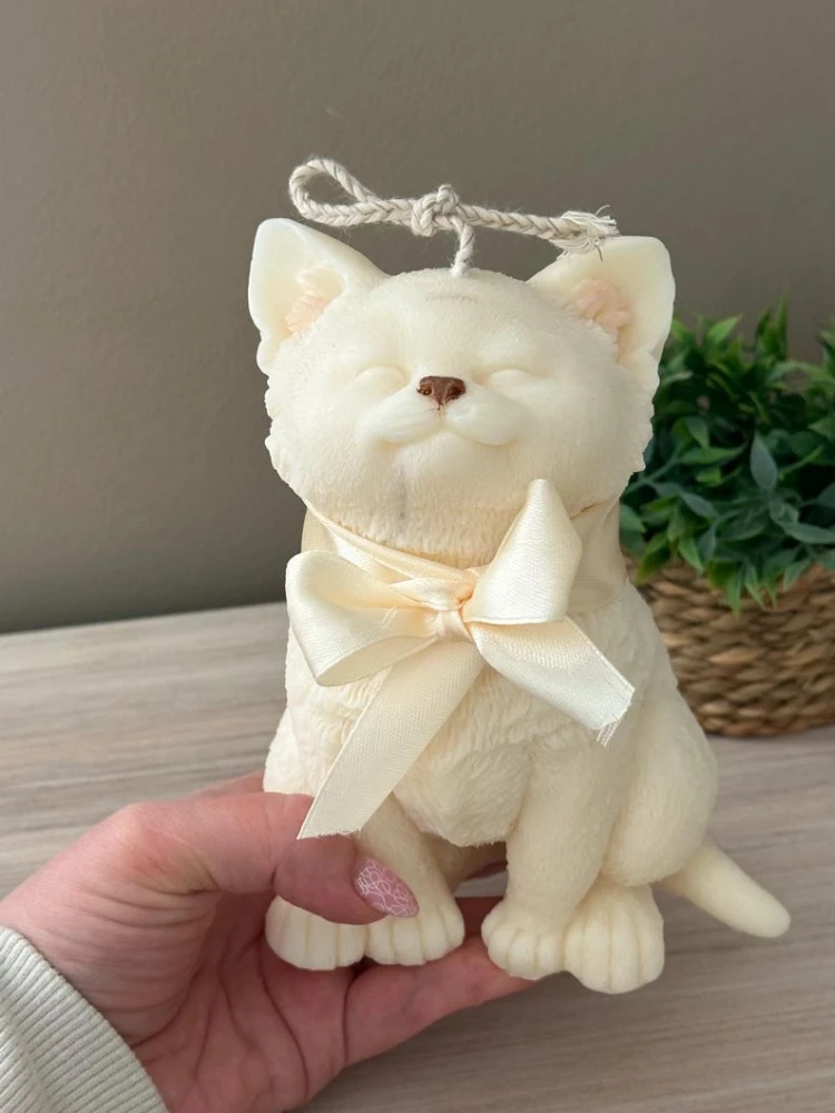 Silikonowa forma do świec DIY Smile Cat Lovely Kitten Gypsum Doll Mould Narzędzia do tworzenia ceramiki dla zwierząt Prezenty urodzinowe Dekoracje ślubne — 2