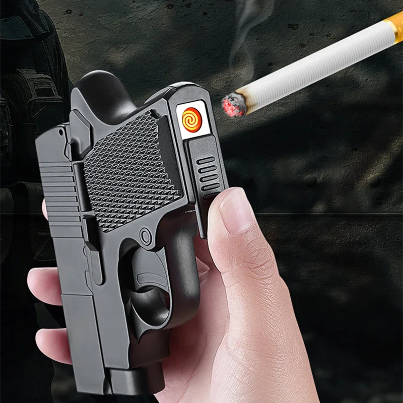 

Portable Gun Type Cigarette Box USB Lighter Multi Functional One Click Cigarette Lighter Cigarette Accessories Men's Gift