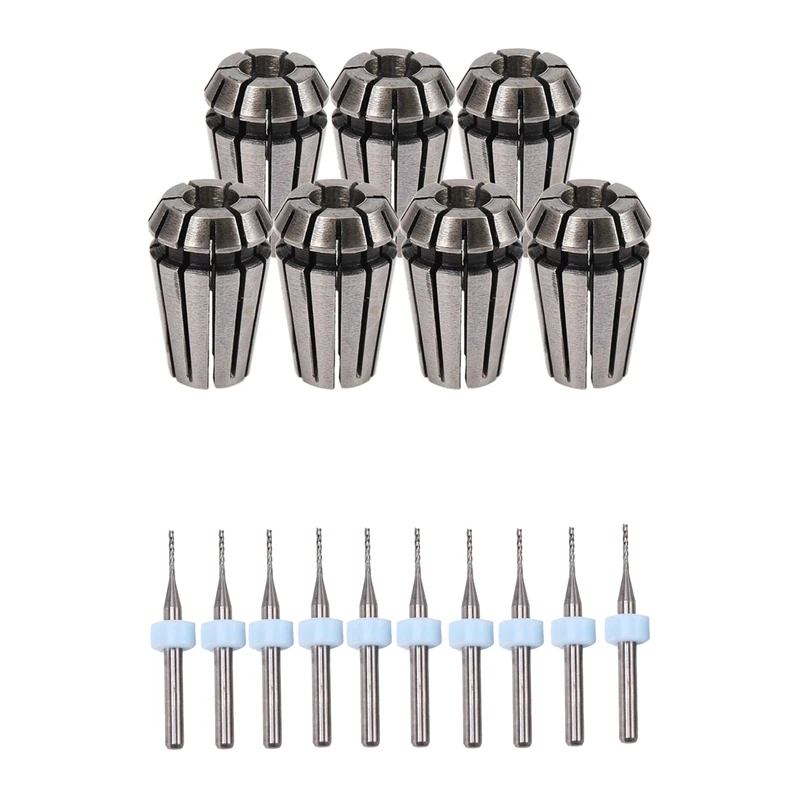

7Pcs 1-7Mm ER11 Collet Chuck Tool Bits Holder Spring Collet With 10Pcs Pcb Milling Cutter 1Mm Fish Tail Milling Cutter
