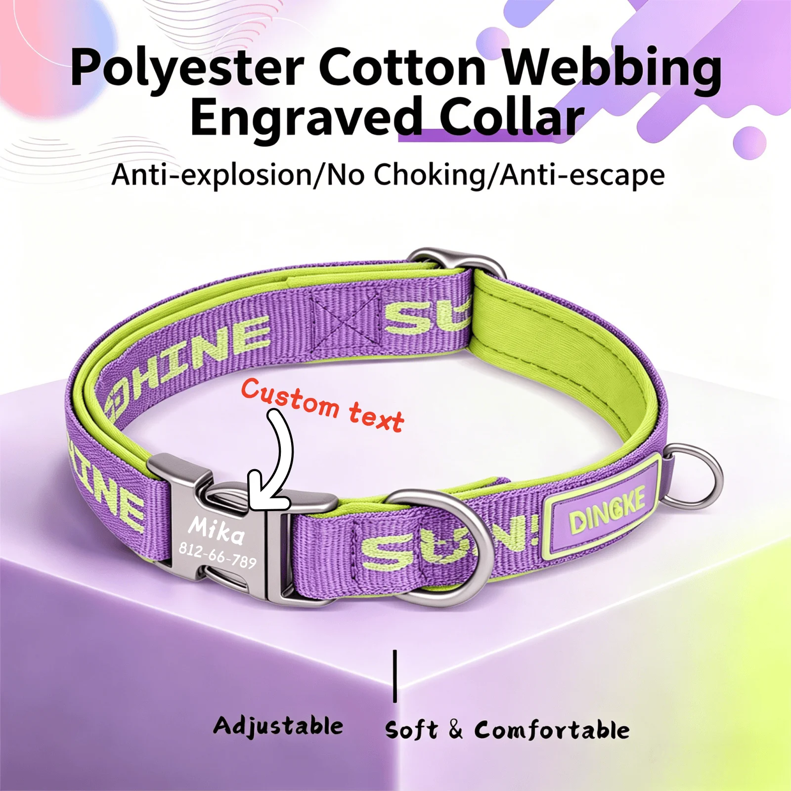 Individuell Graviertes Haustier-Halsband Weich, Bequem, Verstellbar und Personalisiert mit Individuellem ID-Anhänger für Kleine, Mittlere und Große Hunde – Detail 6