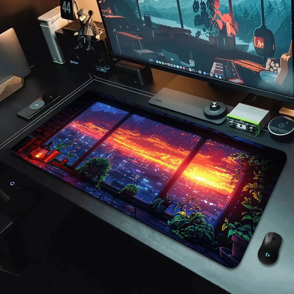 

Anime Rain and Sunrise Scenery Mouse Pad Large Computer Office Game Mat Rubber Anti-slip Gaming Accessories Keyboard Desk Pads