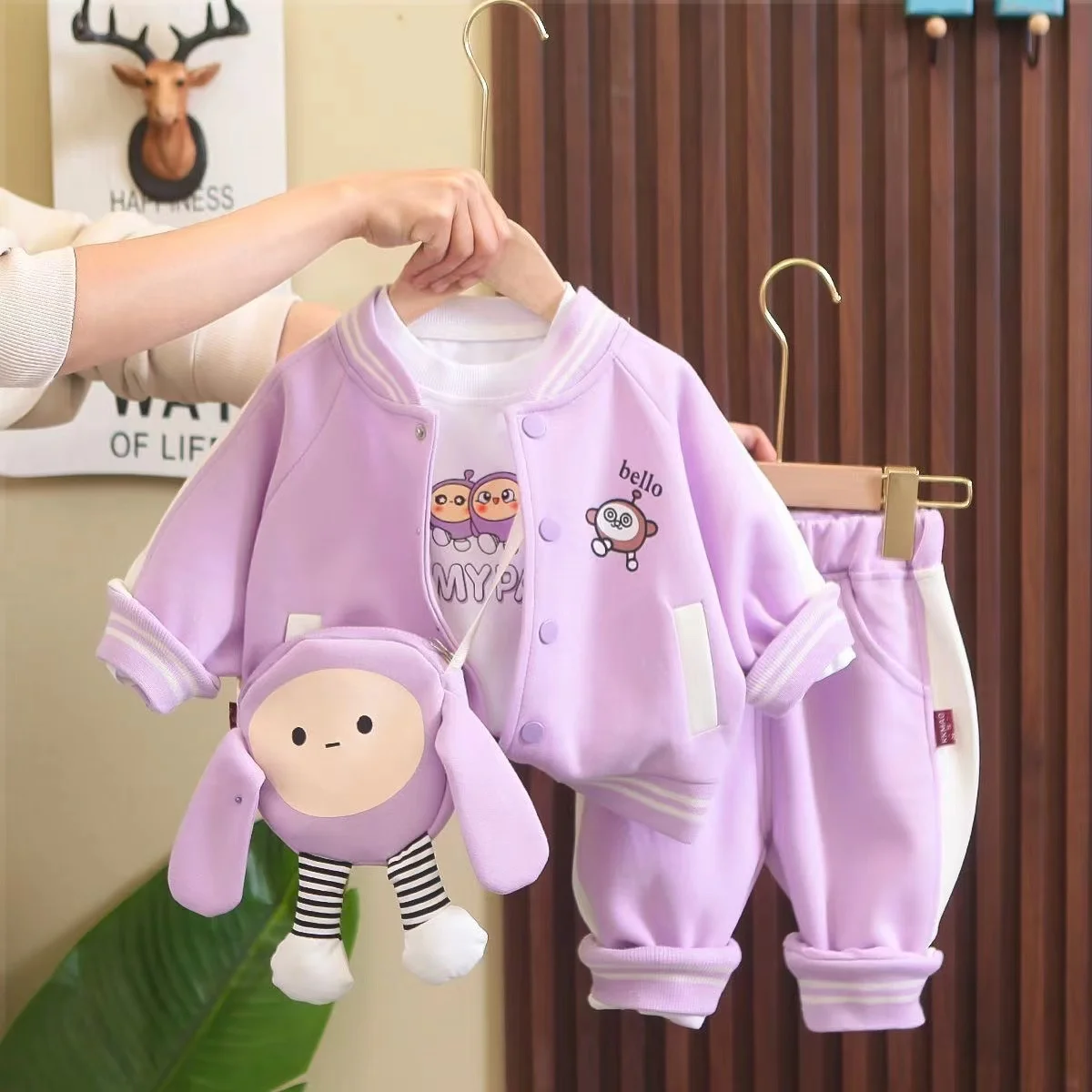 Girls Clothes Sets Spring Autumn 2024 Children Jackets T-shirts Pants Bags 3pcs Cute Suit For Baby Tracksuits Kids Outfits 5 6Y