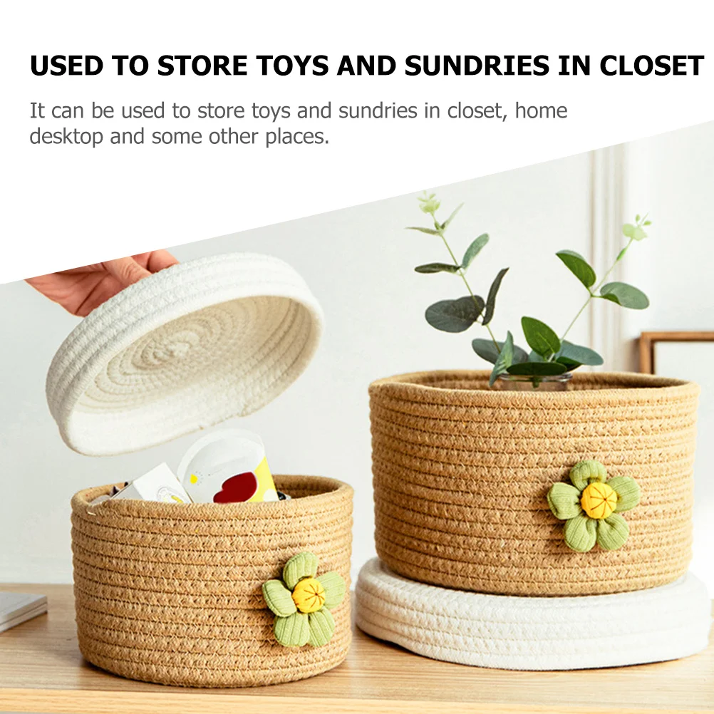 

Delicate Cotton Rope Storage With Lid Large Space Multifunctional Woven Organizer For Home Living Room Bedroom Decoration Round