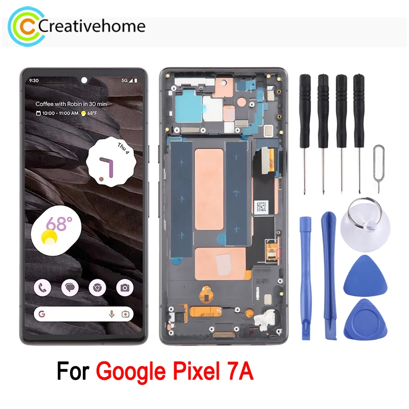 OLED LCD Screen with Frame For Google Pixel 7A G82U8 Phone LCD Display Touch Screen Full Assembly Repair Replacement Spare Part