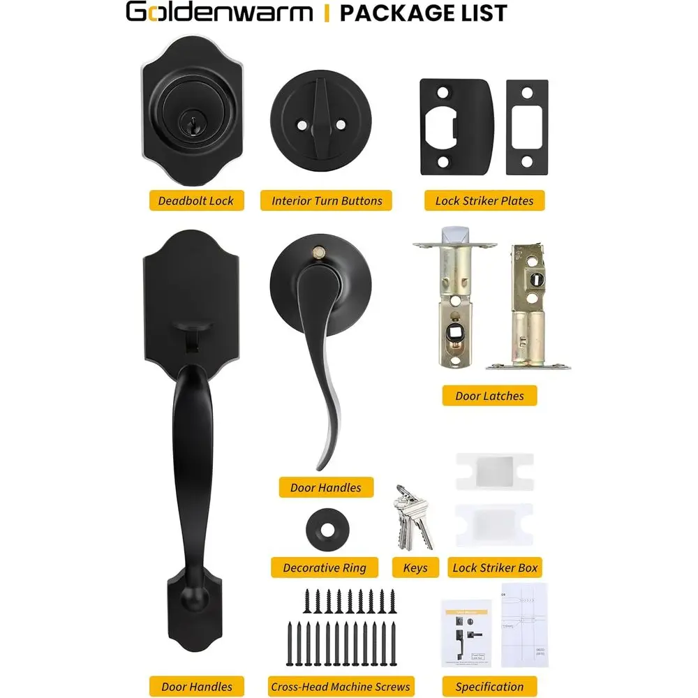 ront Türschloss-Set, schwarzer ront Türgriff und Riegel-Set, Türschloss-Set für Außentür, Ront Türgriff-Set