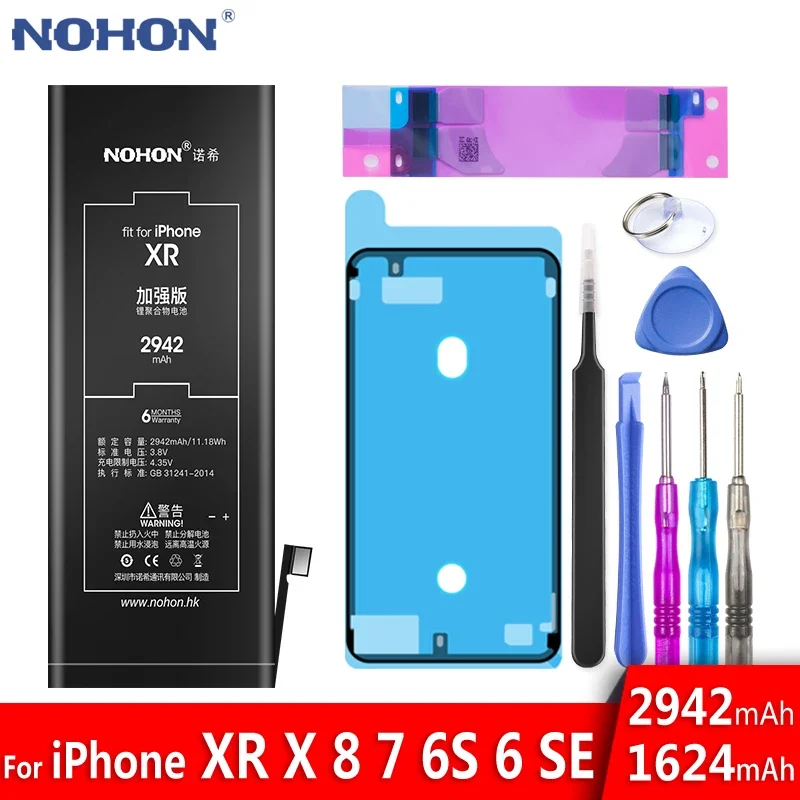 NOHON Lithium Polymer Battery For Apple iPhone XR X 8 7 6S 6 S SE 2020 2016 2022 SE2 SE3 Replacement Real Capacity Bateria