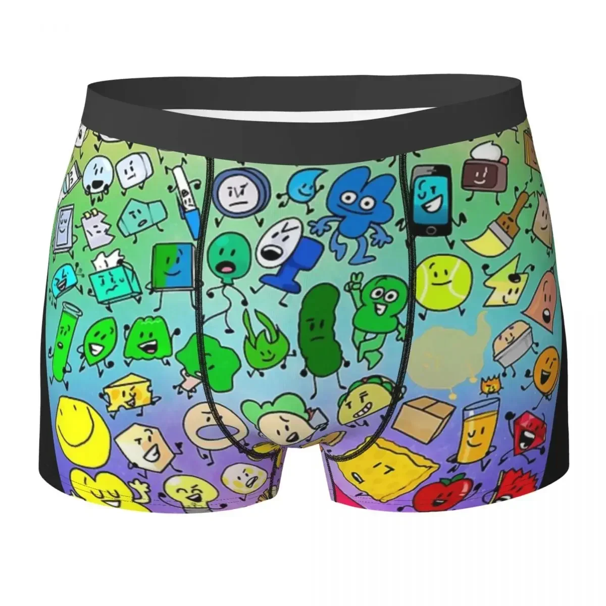 

Трусы-боксеры BFDI Inanimate Insanity с изображением всех персонажей (радужные), мужское дышащее нижнее белье для мужчин