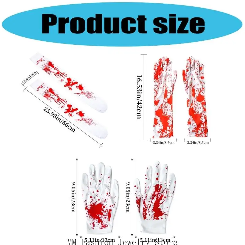 D0UB قطعة جوارب الفخذ العليا الدموية المخيفة طول الكوع قفازات تأثيري زي الهالوين دعائم بقع الدم للنساء والرجال #6
