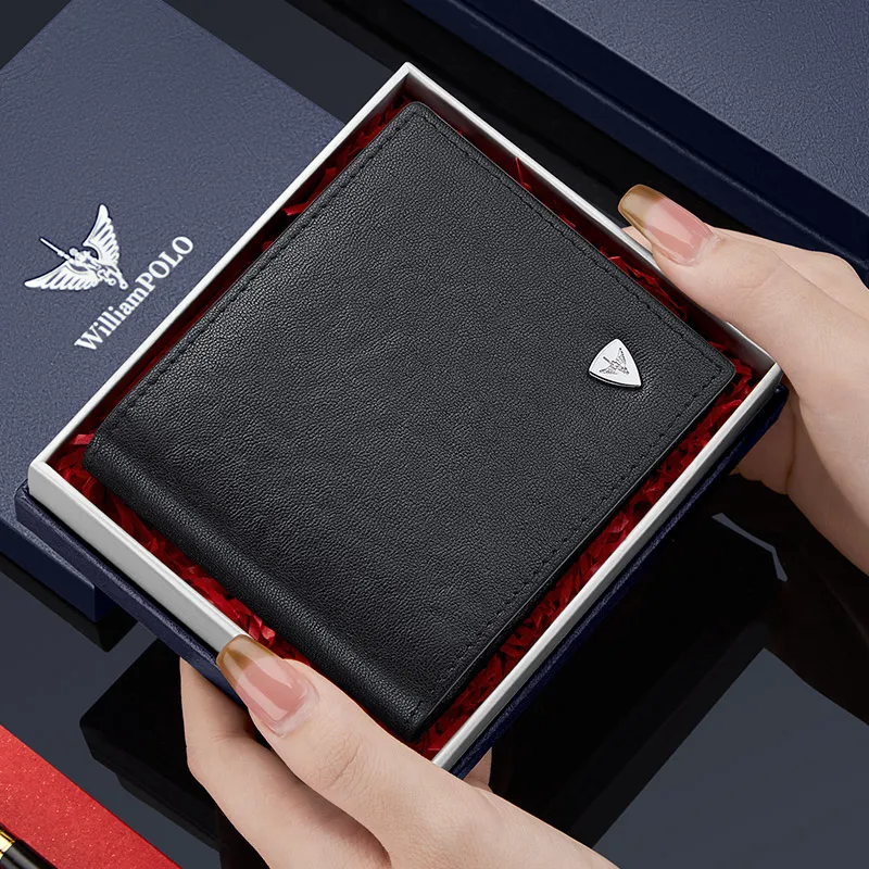 Men's leather wallet, short fashion card holder, personalized leisure card bag