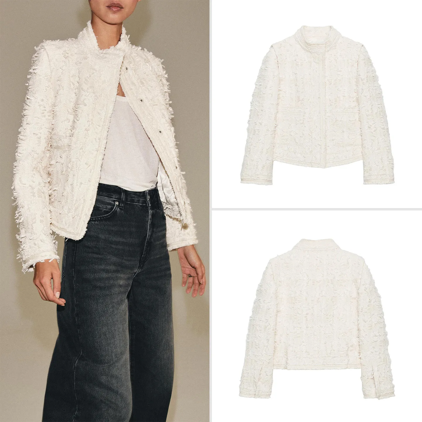 Fashionable Spliced Long Sleeve High Collar Personality Outerwear for Women Autumn 2026 Zadata Standard Fit Short Coat