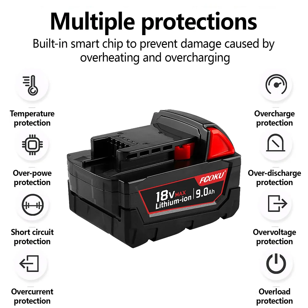 Per Milwaukee M18 batteria XC batteria al litio 48-11-1860 48-11-1850 48-11-1840 48-11-1820 caricabatterie 18V 9.0Ah batteria per utensili elettrici