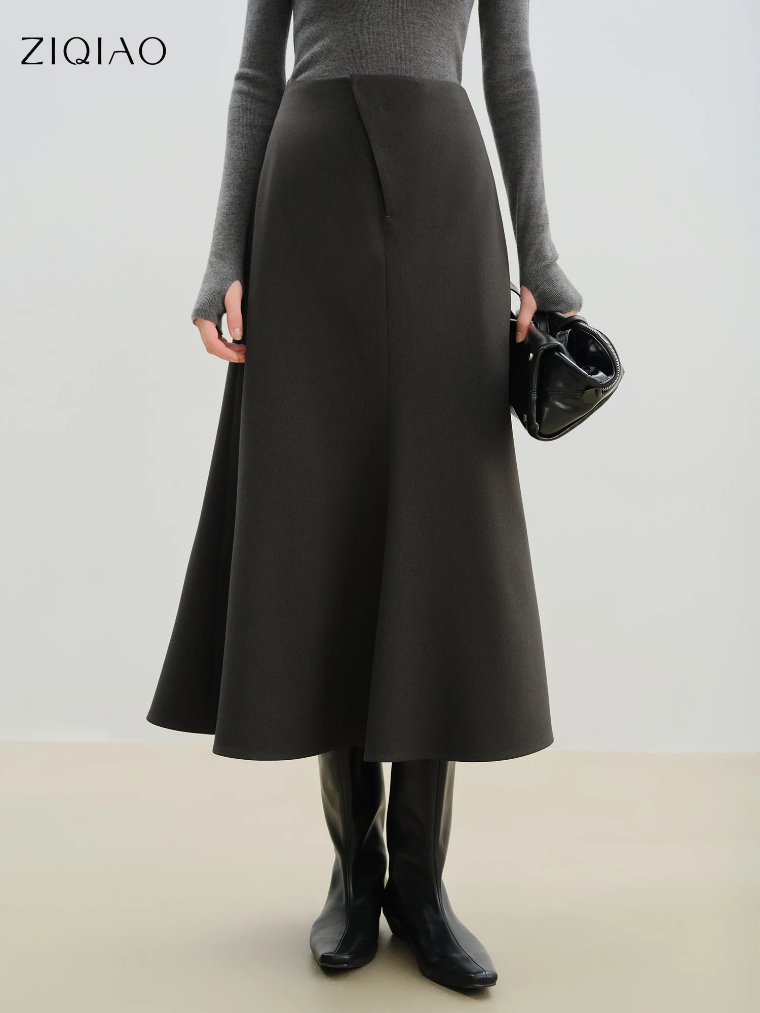 

ZIQIAO Autumn Winter 2025 Women's Heavy Craft Tailored Fishtail Midi Skirt - French Style Elegant Semi Formal Skirt High Waist