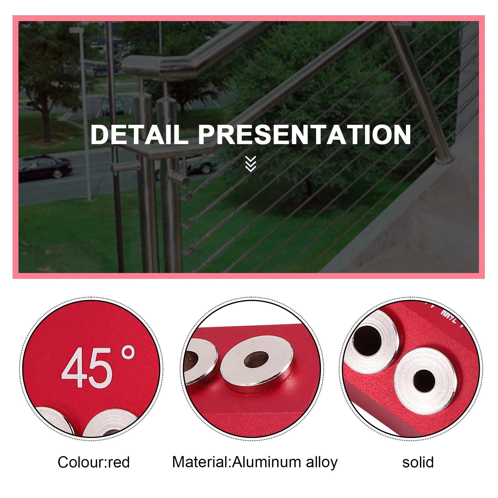 AC88-30/45/90 °   دليل ثقب الحفر الزاوية للفتحة الزاوية والمستقيمة، قالب حفر المسمار لولبي درابزين الكابل