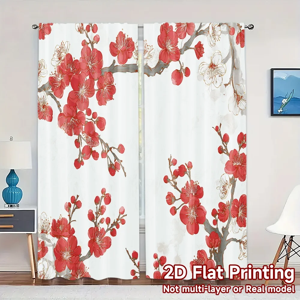 2D Flat Printing,JIT 2pcs, Curtains (Without Rod) Blooming Drapes Modern Curtains Roller Blinds Durable 100% Polyester Fabric