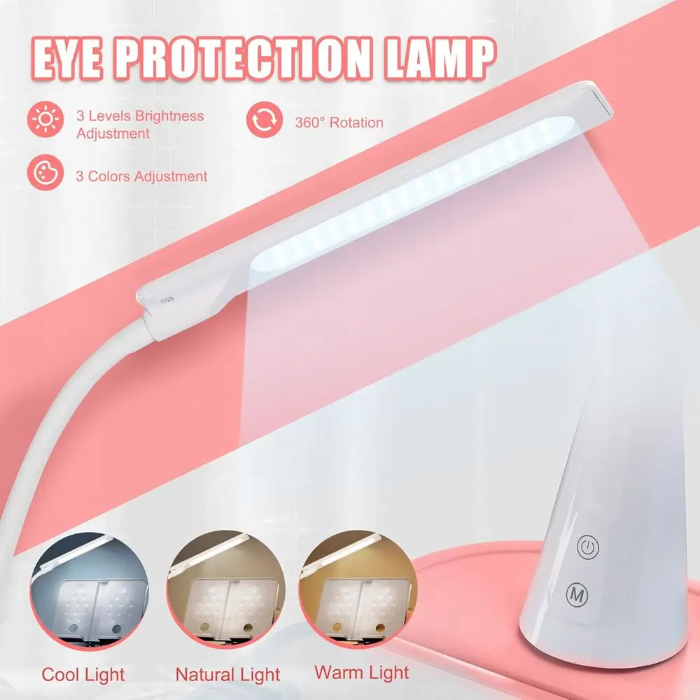 Scrivania da studio per bambini ad altezza regolabile con 55 °   Inclinazione, luce LED, cassetto e gancio, rosa