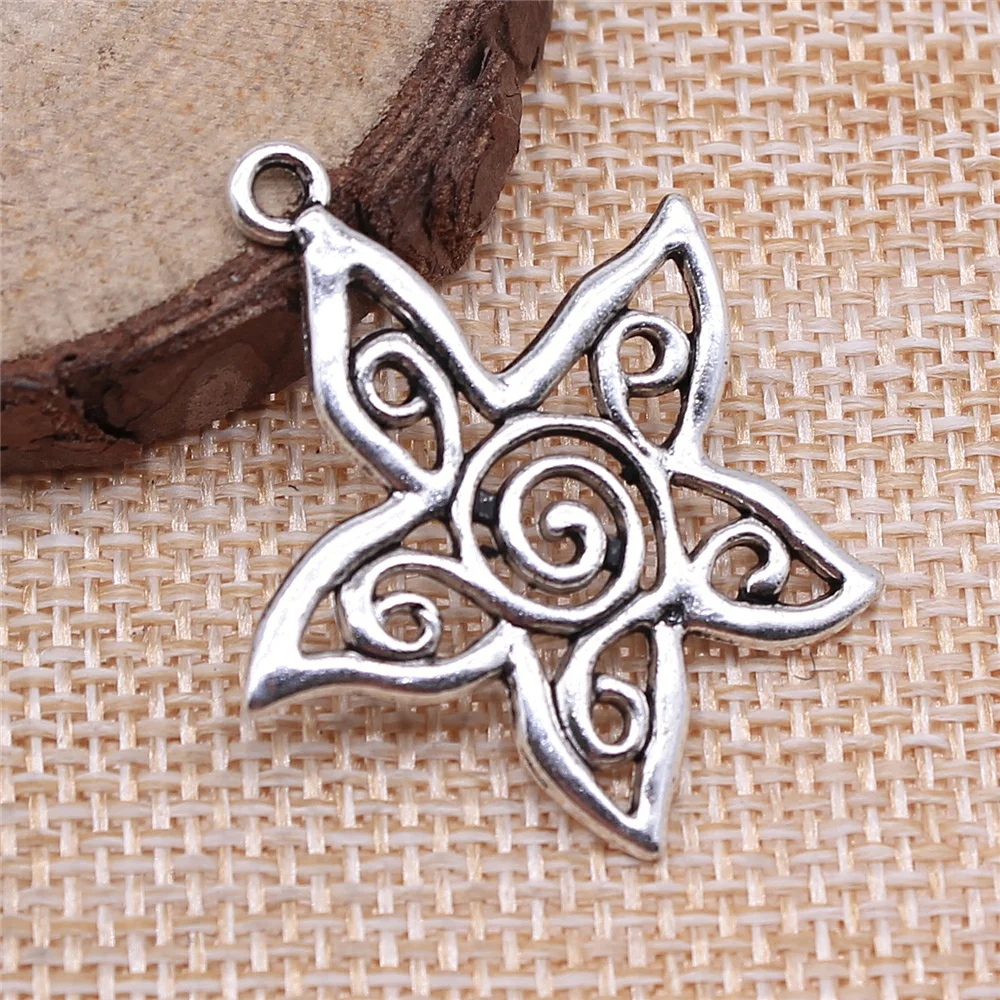 WYSIWYG 3pcs 33x30mm Flower Hollow Charm Pendants Antique Silver Color Hollow Carved Flower Charm Hollow Carved Flower Pendants