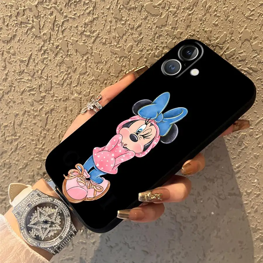 เคสโทรศัพท์ลายมินนี่มิกกี้น่ารักจากดิสนีย์ สำหรับ iPhone 7 8 XR XS Max 17Air 15 16 14 Plus 13 12 11 17 Pro Max สีดำ แบบนิ่ม
