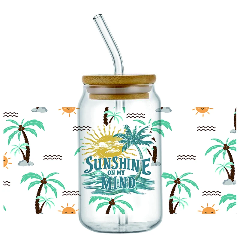 

Summer Beach Vibe Pattern Wraps Cup Can DIY Waterproof Custom Decal Sticker UV DTF Transfer Sticker For The 16oz Libby Glasses