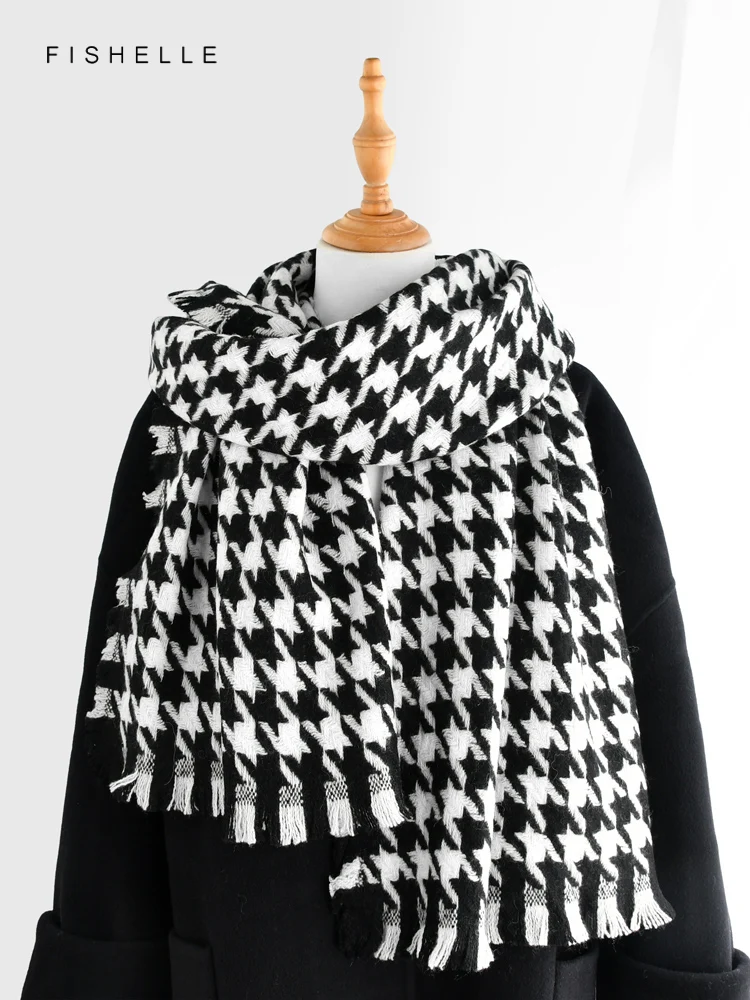 Black and White classic houndstooth pure 100% wool scarf for women's soft warm shawl winter men scarves lady luxury gifts