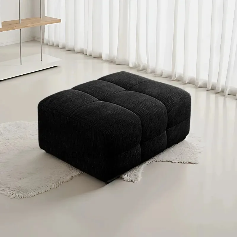 Grid Tufted Textured Fabric Ottoman Rectangular Thick Padded Low Stool Bubble Modular Footrest Bench for Living Room Bedroom