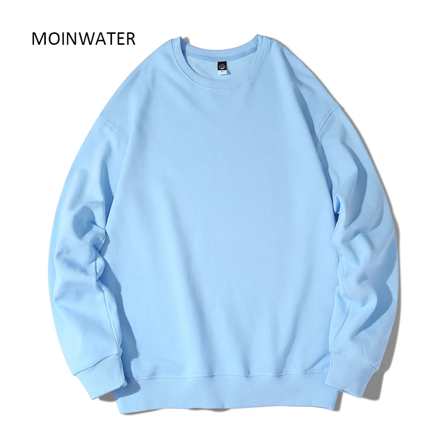 MOINWATER New Women Cotton Terry Sweatshirts Female Light Blue Hoodies Lady Casual Long Sleeve Tops for Spring Autumn MH2202