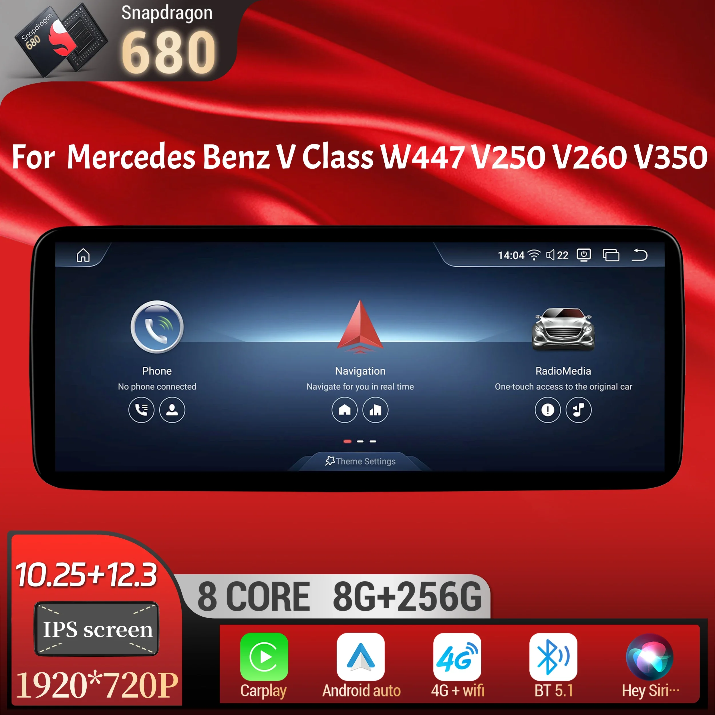 Автомобильное радио для Mercedes Benz V Class W447 V250 V260 V350 Android 14 4G Wireless BT Carplay Snapdragon 680, головное устройство с сенсорным экраном Автомобильное радио для Mercedes Benz V Class W447 V250 V260 V350 Android 14 4G Wireless BT Carplay Snapdragon 680, головное устройство с сенсорным экраном