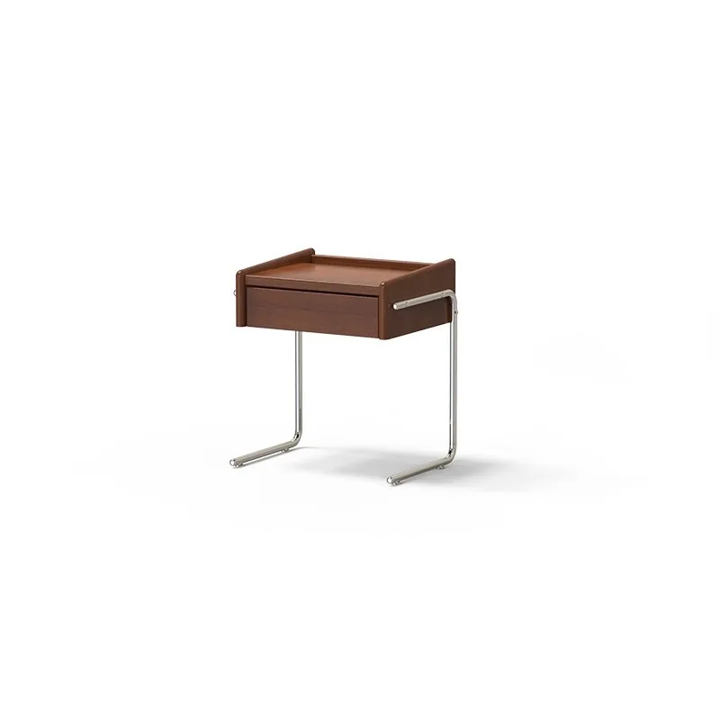 

Medieval bedside table solid wood small bedroom side cabinet simple suspended stainless steel retro living room side a few
