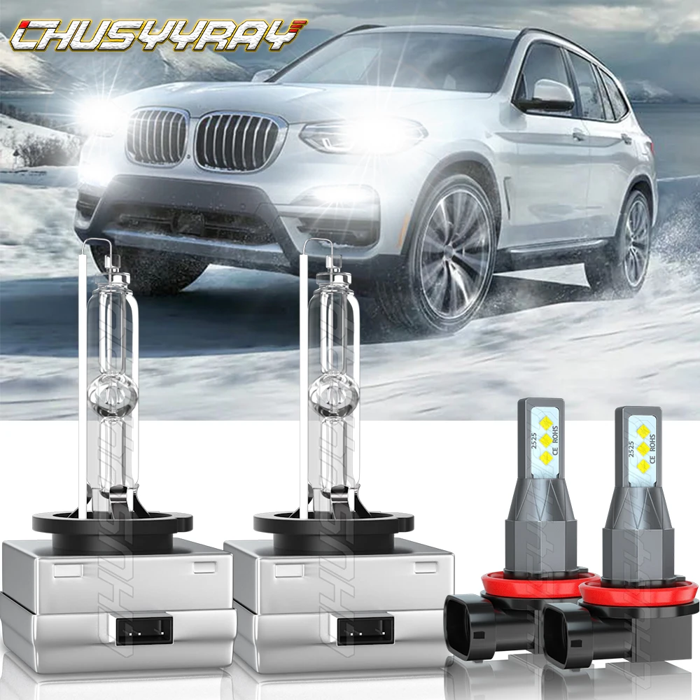 

CHUSYYRAY Compatible For BMW X5 2007-2017 D1S+H11 LED Headlight HID High/Low Beam+Fog LED Light 4x Bulb Car accsesories luzes