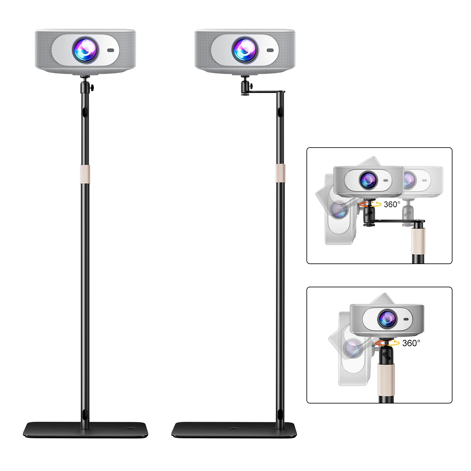 

Многофункциональная подставка для проектора 360 ° Вращающаяся регулируемая по высоте подставка из углеродистой стали для проектора/камеры/кольцевой лампы, для дома/офиса