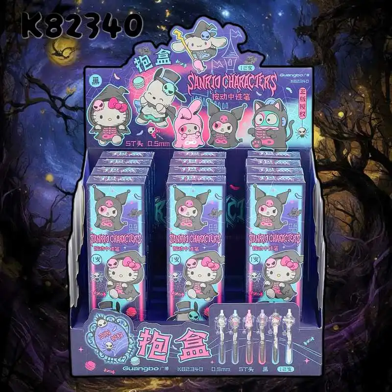 

12pcs Kawaii Ghost Series Kuromi Melody Press Gel Pen Cartoon Halloween Dark 0.5mm Black Brush Pen Stationery Gift Wholesale