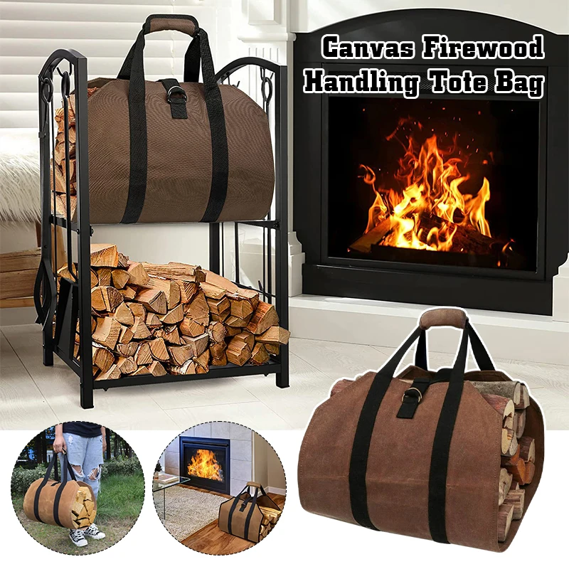 Canvas Heavy Duty Canvas Firewood Handling Tote Bag Firewood Storage Bag New Wear-Resistant Logging Bag Wood Bag