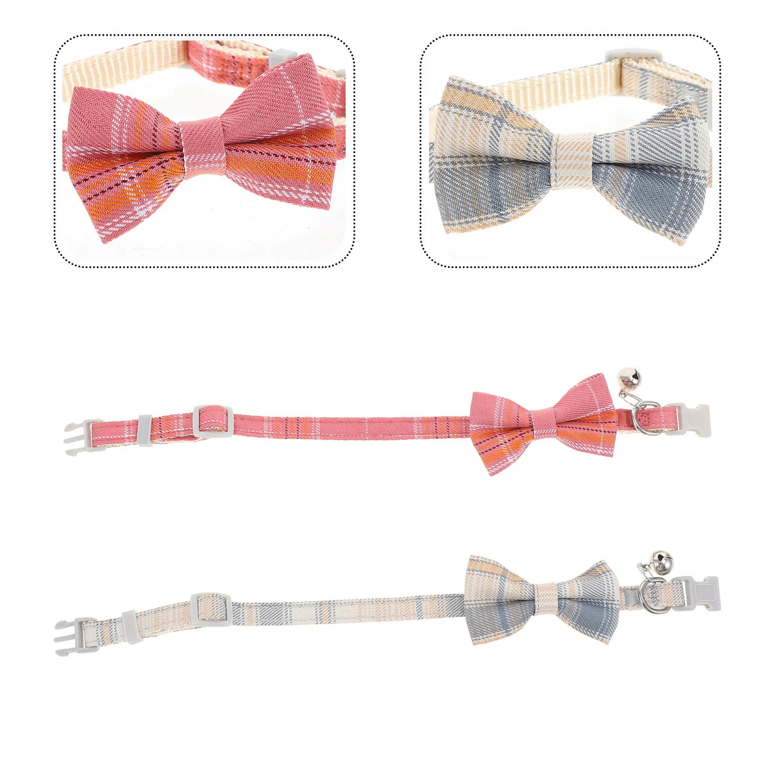 

2Pcs Pet Collar Bow Tie Adjustable Christmas Party Cat Collar Bell Grid Pattern Decorative Neckband Adjustable Cat Neck Belt